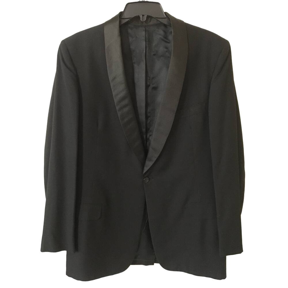 After Six by Rudofker Large Black Lined Tuxedo Jacket W Satin Trim Pleated Pants